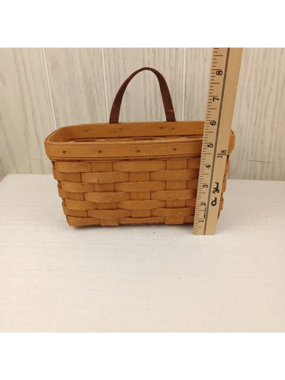 Vintage 1996 Longaberger Wall Hanging Leather Handle Basket Signed
